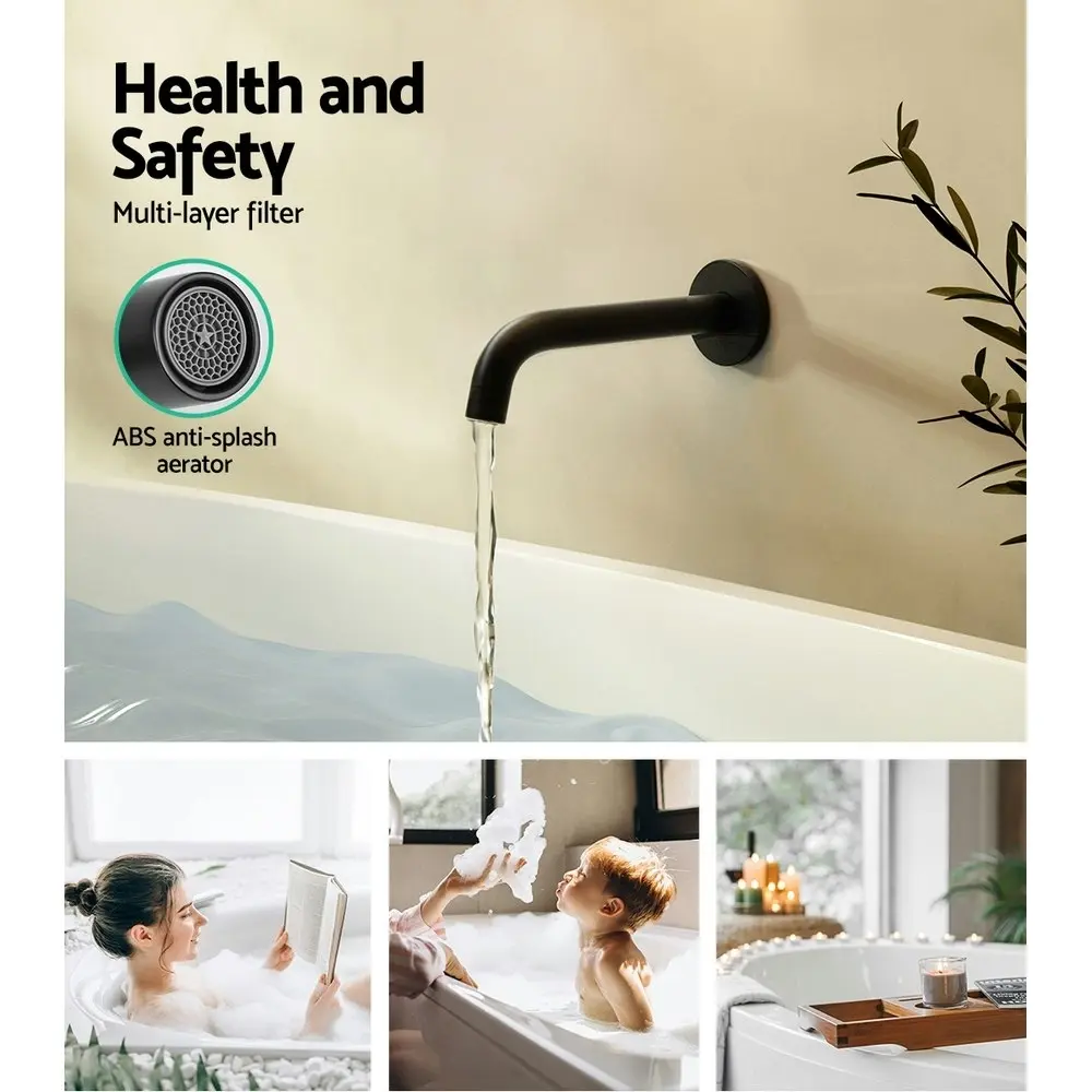 Cefito Bathroom Mixer Spout Wall Bath Tap Round Shower Bathtub Black