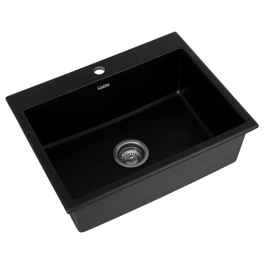 Cefito Kitchen Sink Stone Sink Granite Laundry Basin Single Bowl 60cmx47cm Black