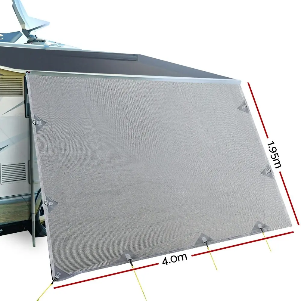 Caravan Privacy Screen Roll Out Awning 4Mx1.95M End Wall Side Sun Shade Grey