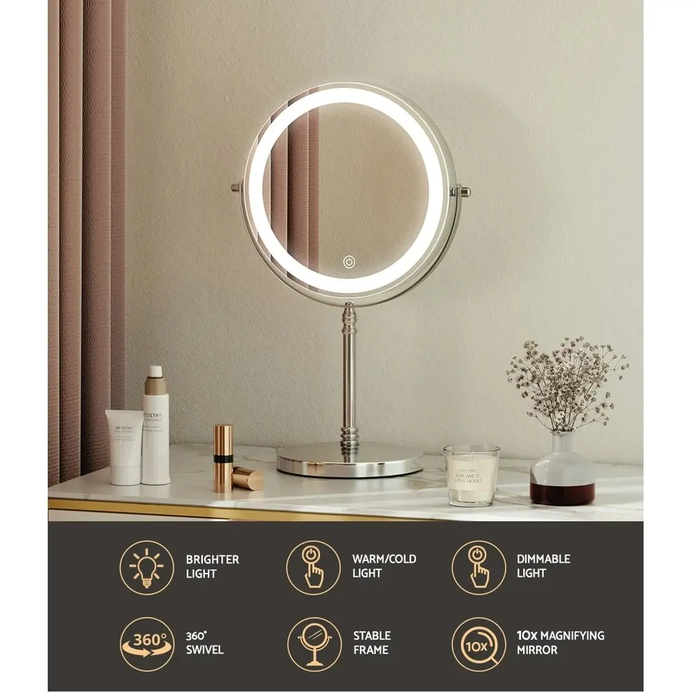 Embellir Makeup Mirror 20x20cm 10X Magnifying with LED Light Rotation Tabletop