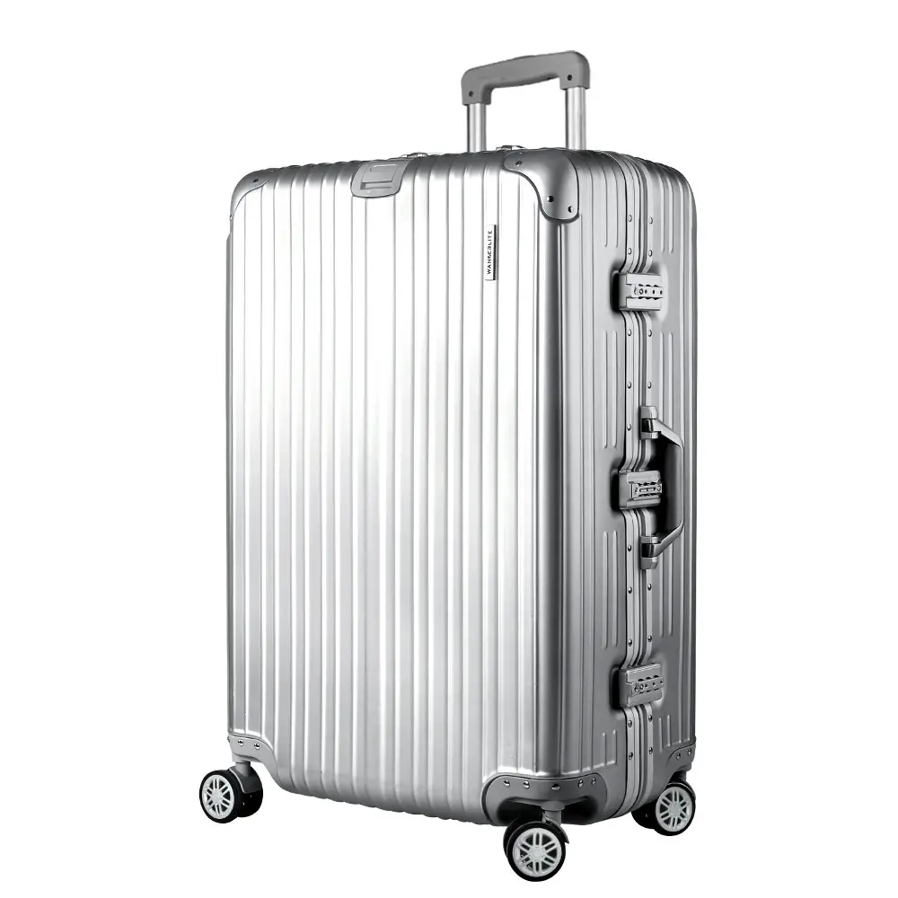 Wanderlite 28" Luggage Trolley Travel Suitcase Set TSA Carry On Lightweight Aluminum Silver