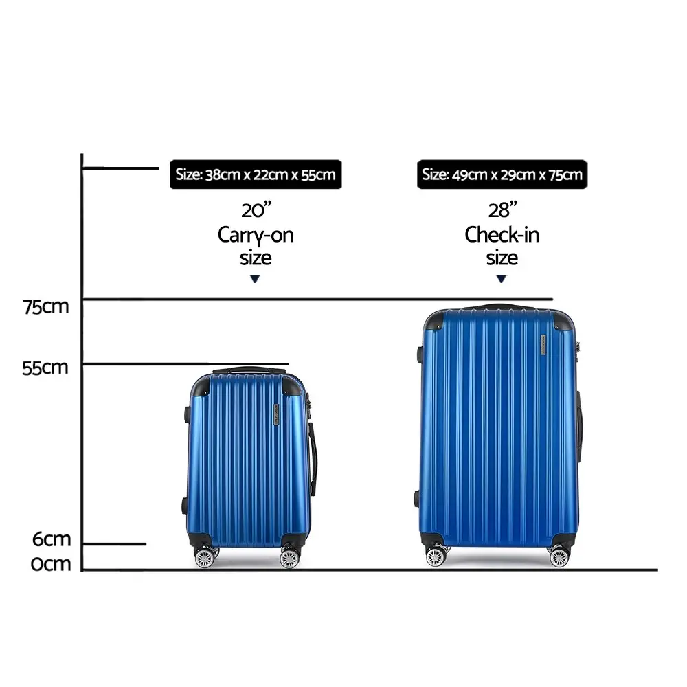 Wanderlite 2pcs Luggage Trolley Set Travel Suitcase Carry On Hard Case Lightweight Blue