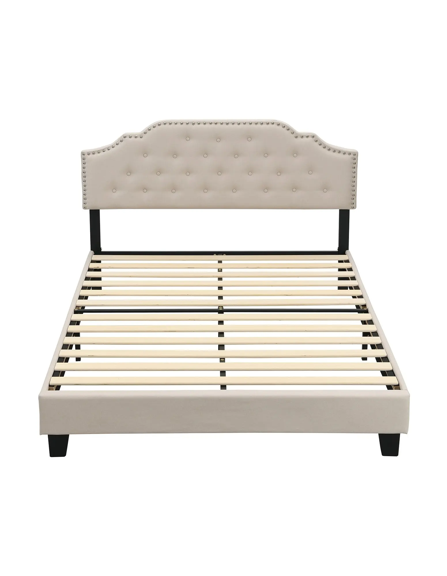 IHOMDEC BEF02 Double Size Bed Frame Base Mattress Platform Beige