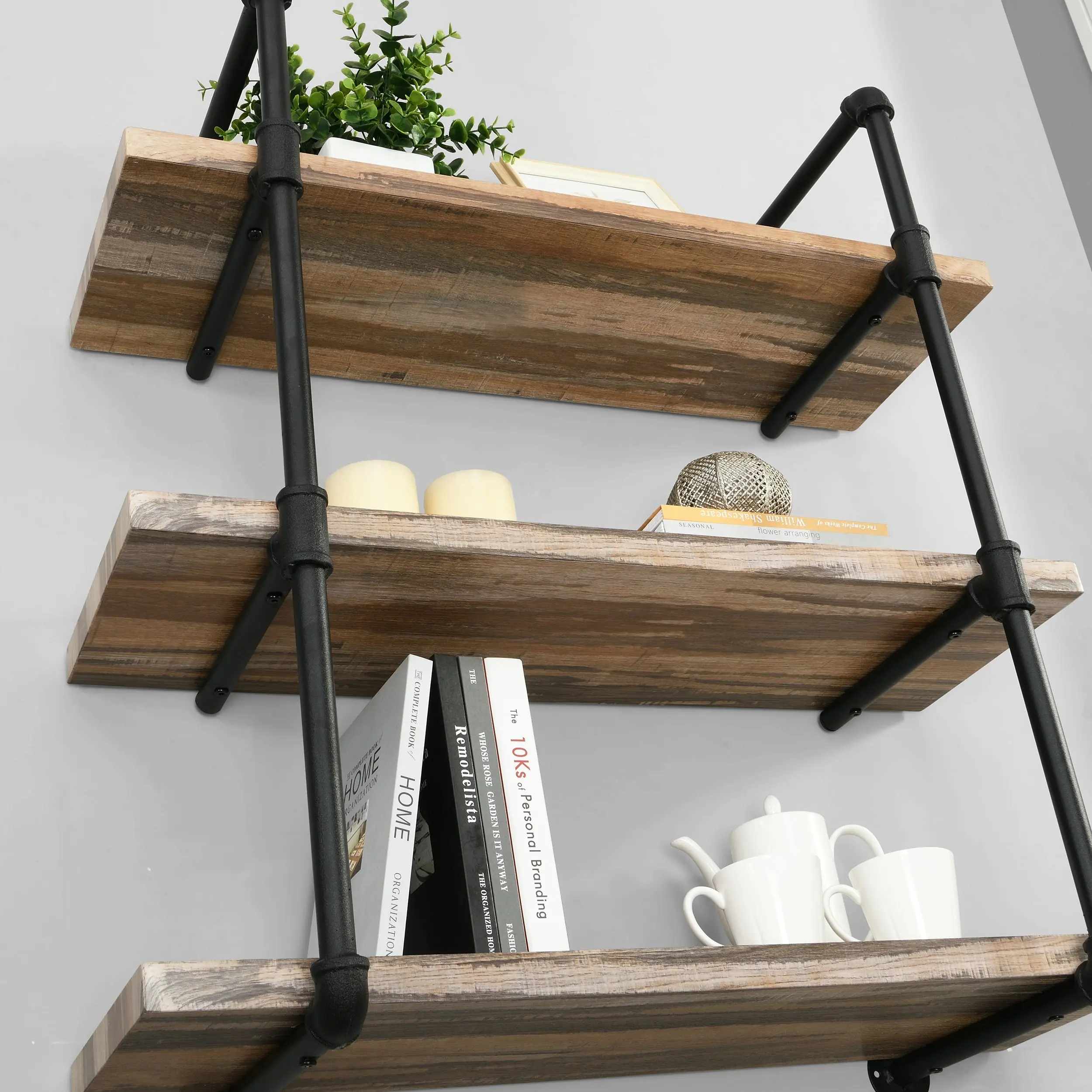 IHOMDEC 3 Tier Industrial Pipe Wall Shelf Retro Brown