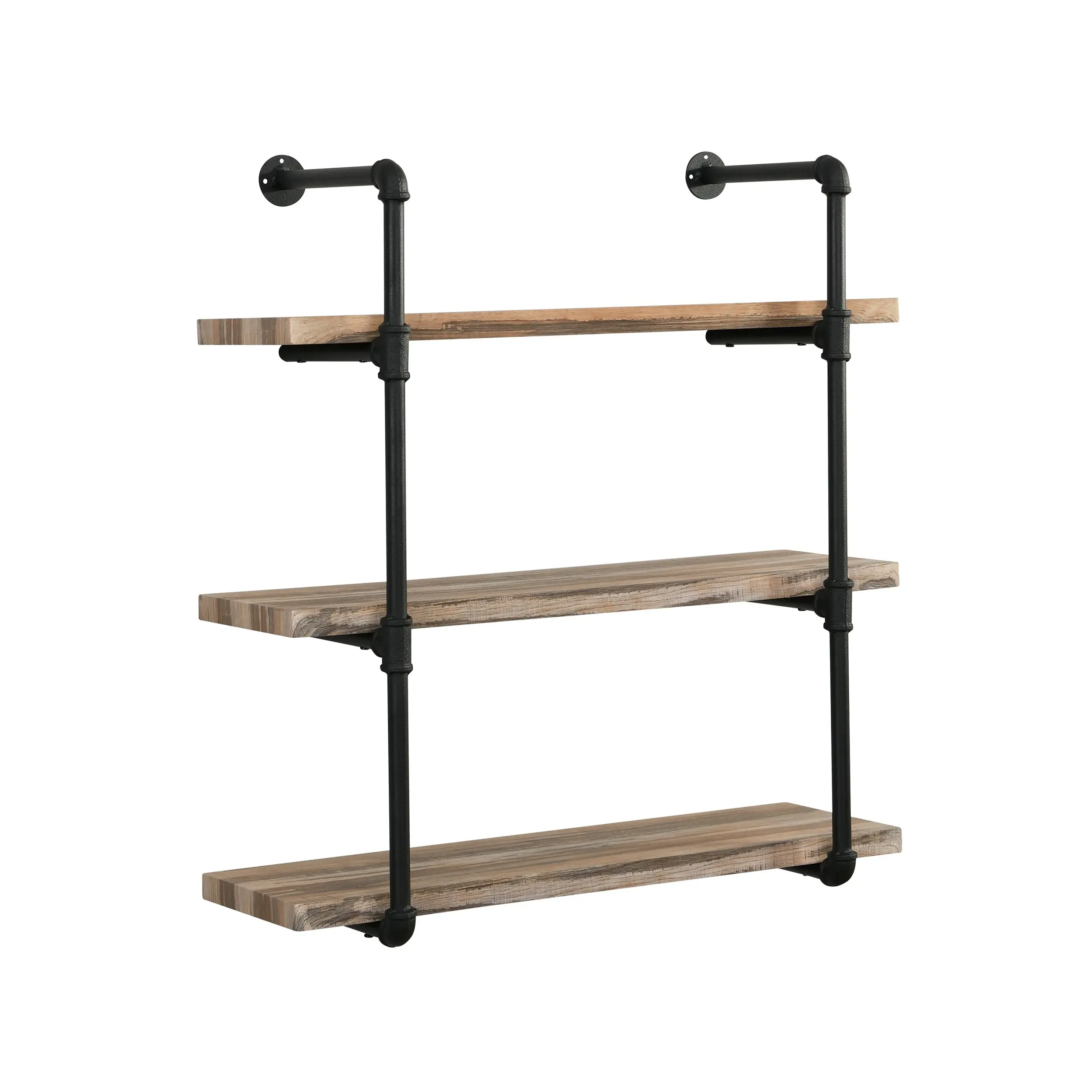 IHOMDEC 3 Tier Industrial Pipe Wall Shelf Retro Brown