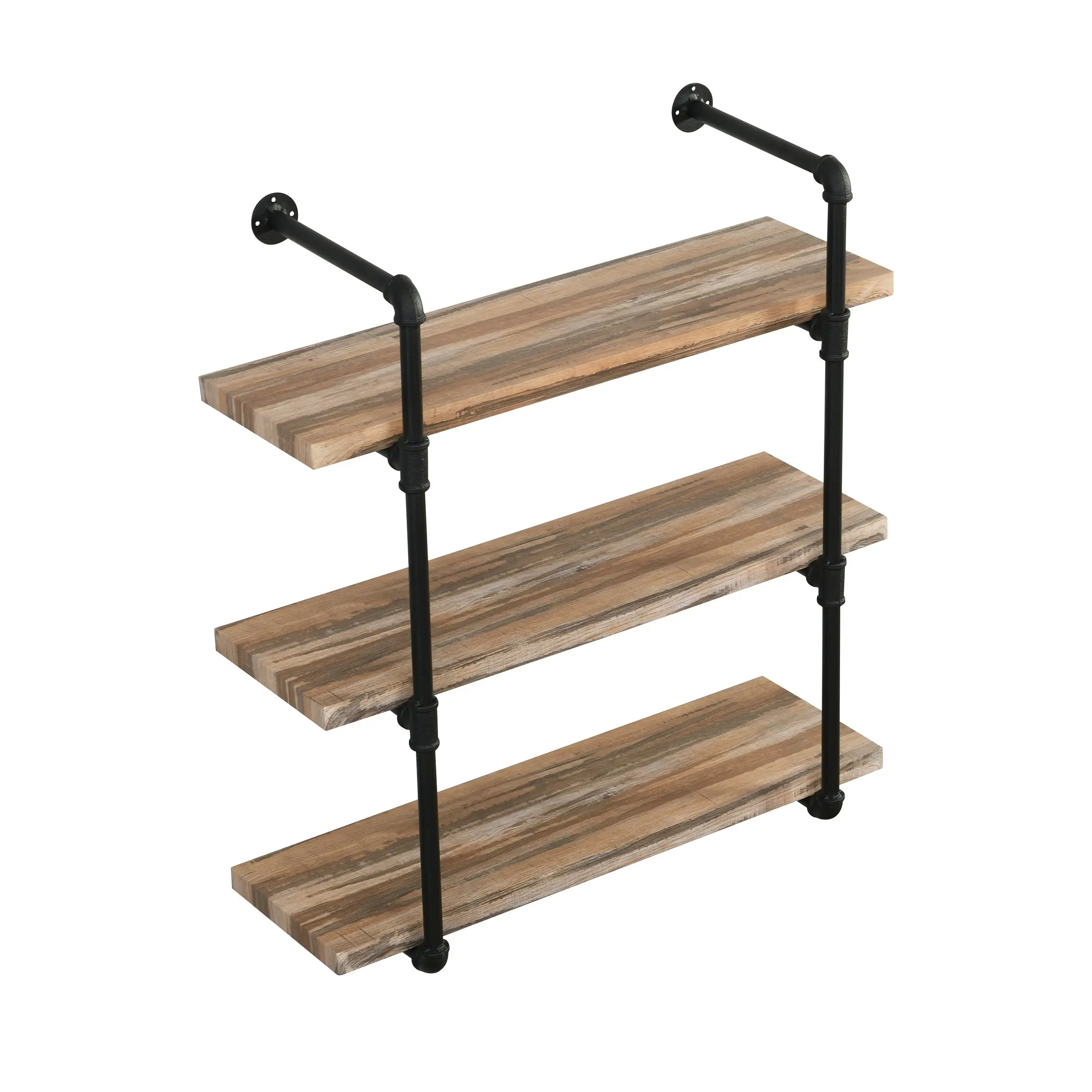 IHOMDEC 3 Tier Industrial Pipe Wall Shelf Retro Brown