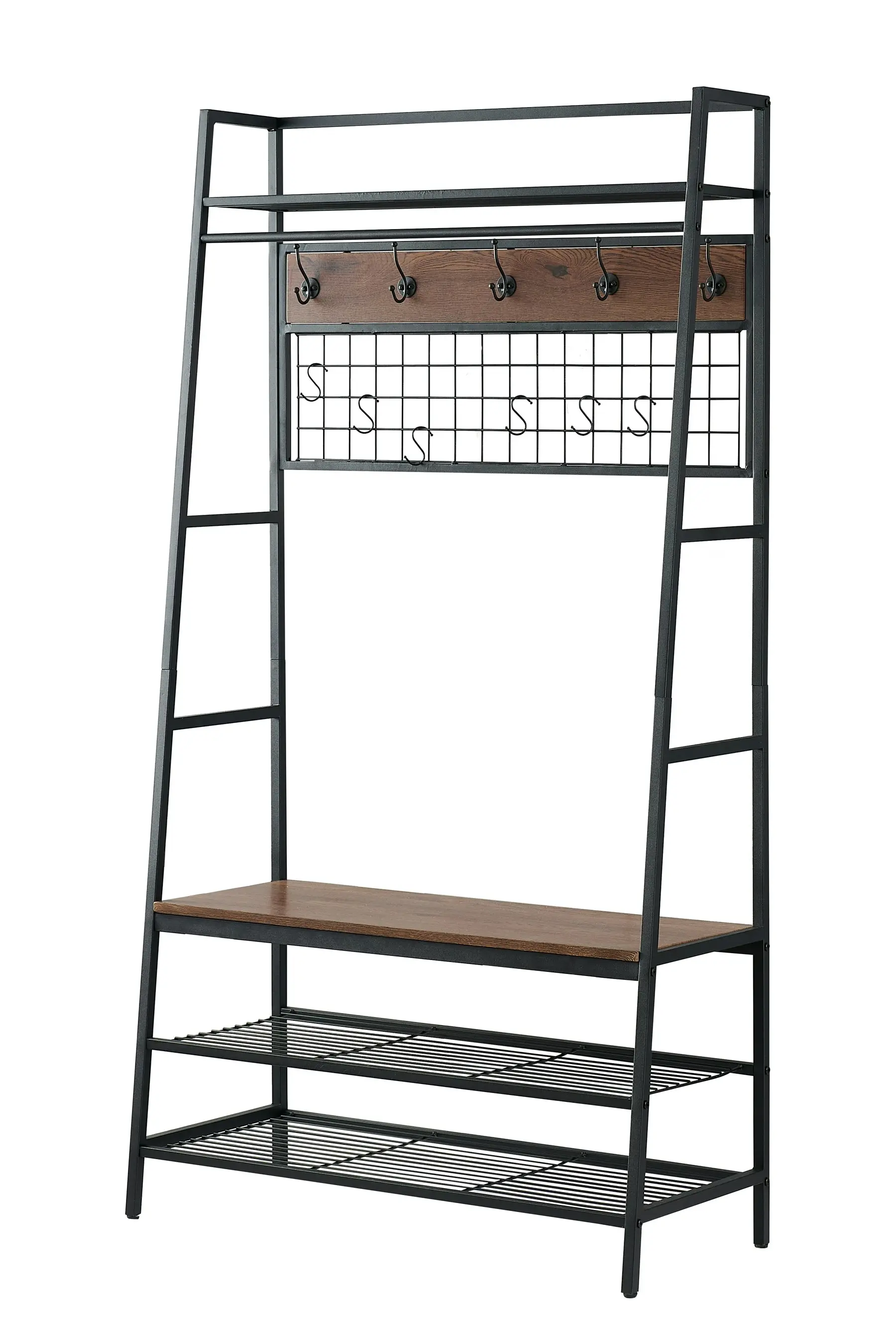 IHOMDEC 5-In-1 Hall Tree with Storage Bench & Hooks Brown