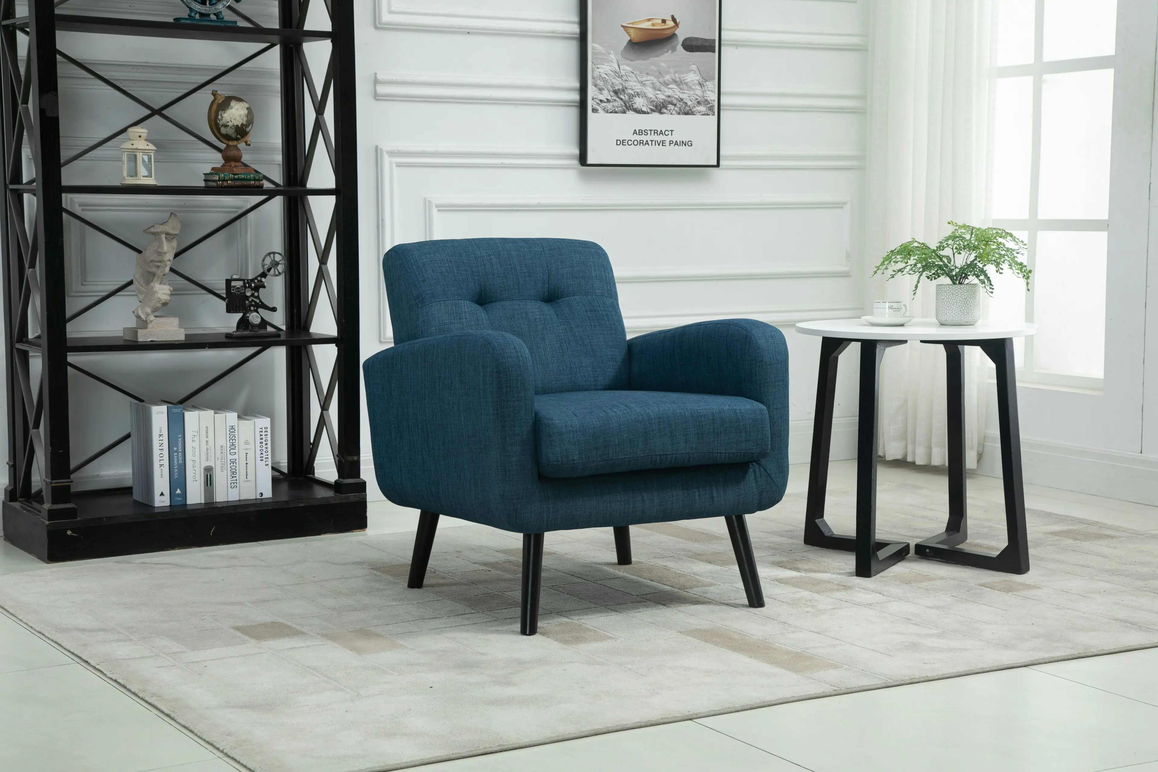 IHOMDEC Mid Century Modern Tub Chair with Upholstered Cushion Blue