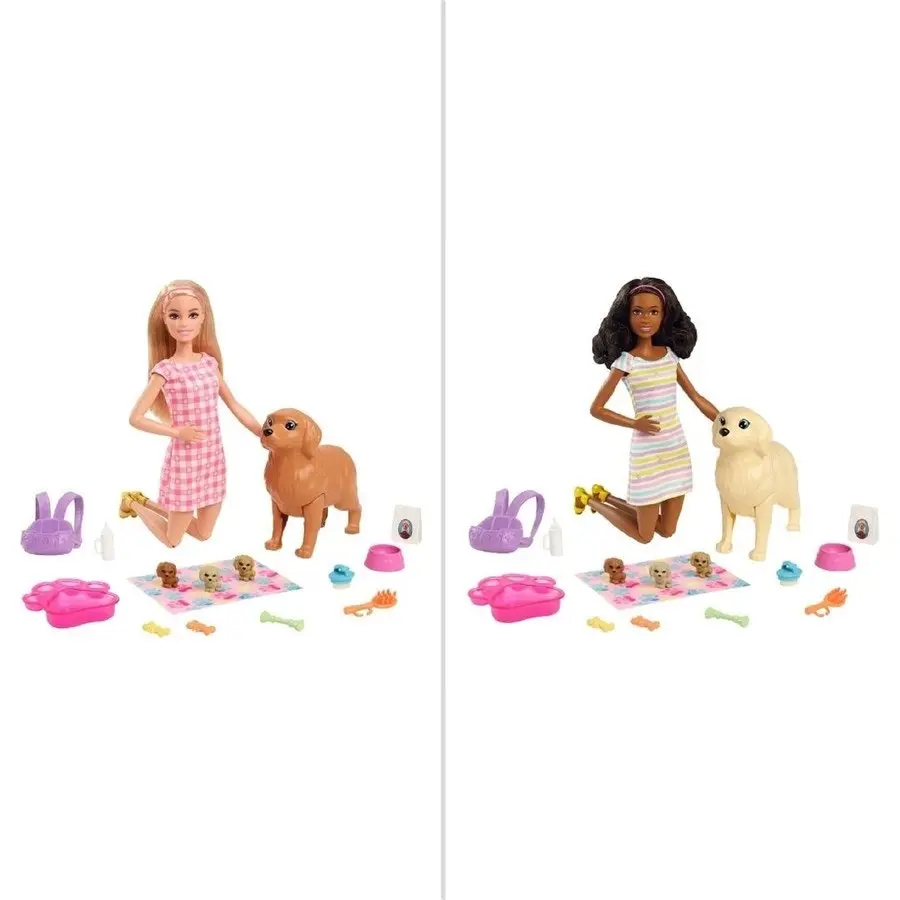 Barbie Doll and Newborn Pups Playset