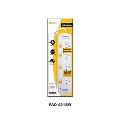 Sansai 4-Way Individually Switched Power Board Overload/Surge Protection 1m Cord