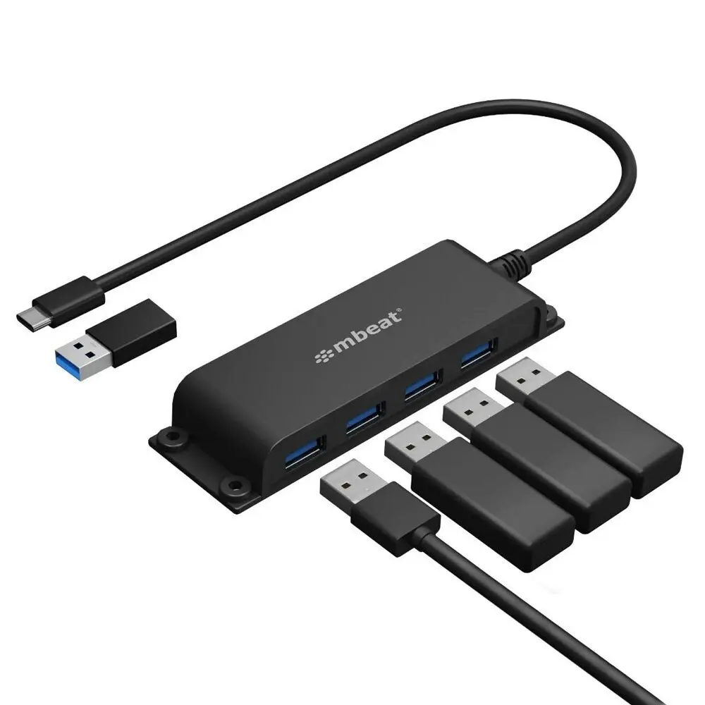 mBeat Mountable 4-Port USB-C Hub/Adapter w/4 x USB-A Female 3.0/USB-A To USB-C