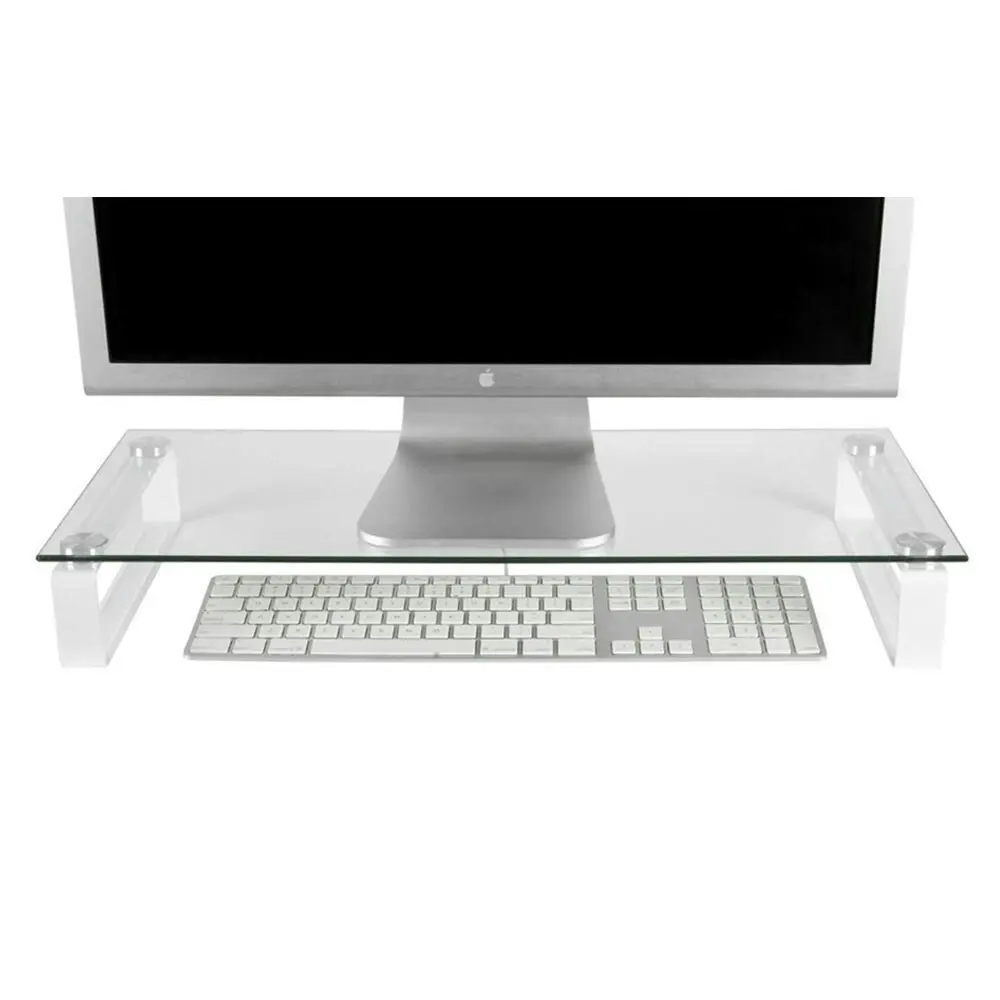 Esselte 60cm Computer Glass Monitor/Screen Riser Holder Desktop Stand Clear/WHT