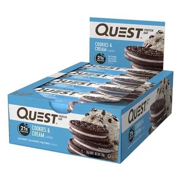 12pc Quest 60g High Protein Chewy Bar Healthy Snack Diet Treat Cookies & Cream