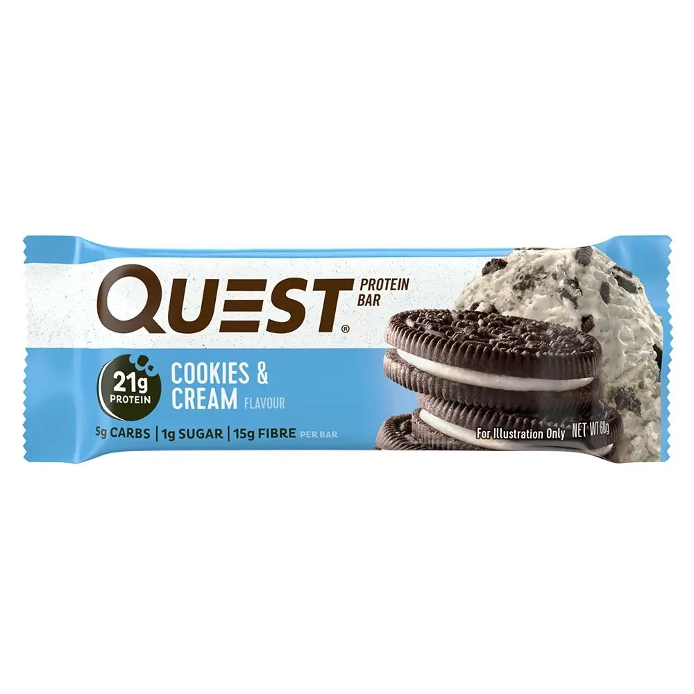 12pc Quest 60g High Protein Chewy Bar Healthy Snack Diet Treat Cookies & Cream