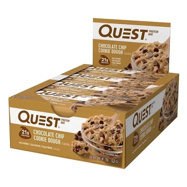 12x Quest 60g High Protein Bar Healthy Diet Treat Caramel Choc Chip Cookie Dough