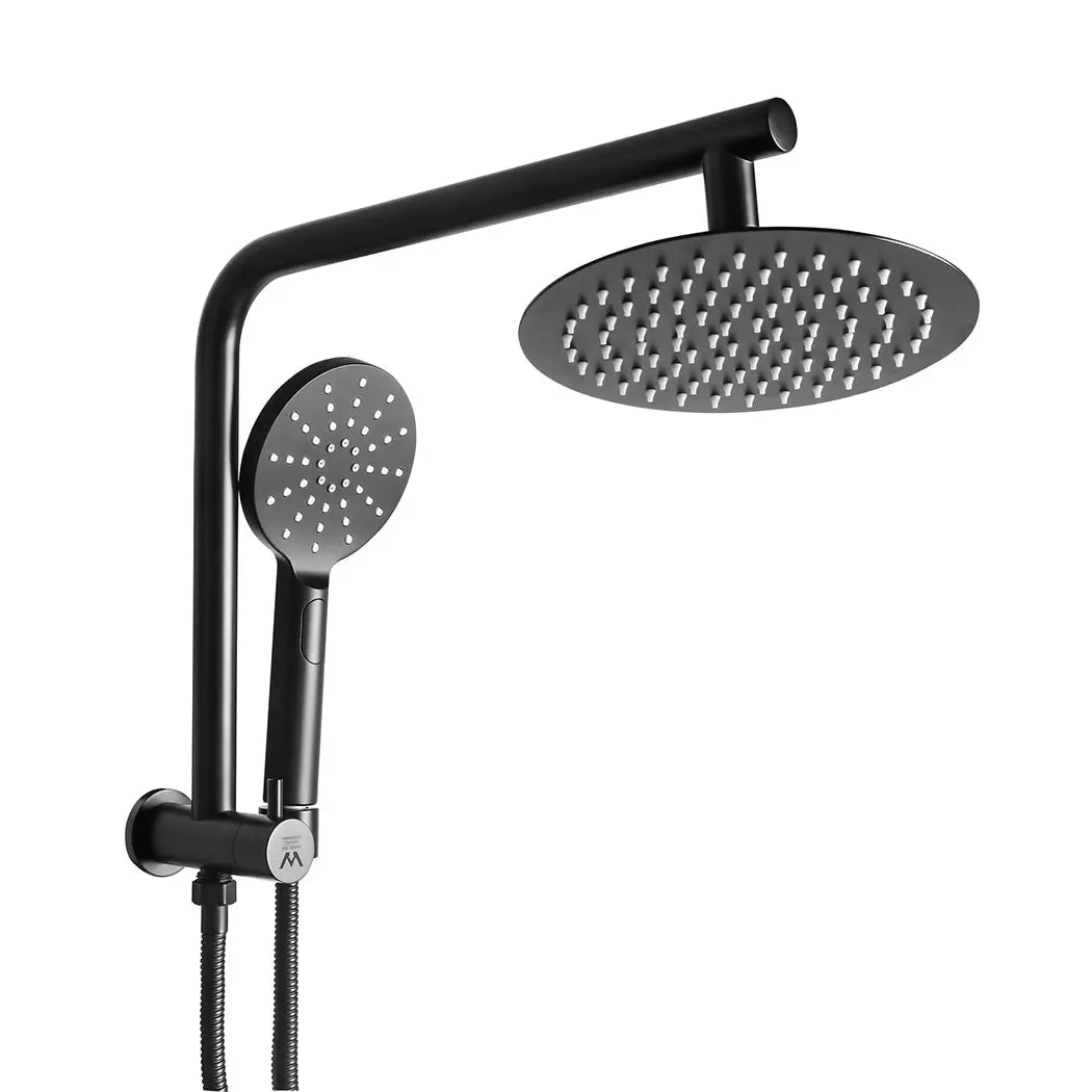 Traderight Group  High Pressure Shower Head Set Rain Round Brass Taps Mixer Handheld WELS Black