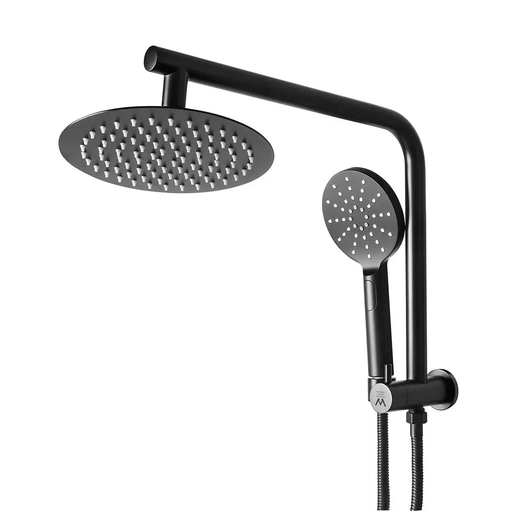 Traderight Group  High Pressure Shower Head Set Rain Round Brass Taps Mixer Handheld WELS Black