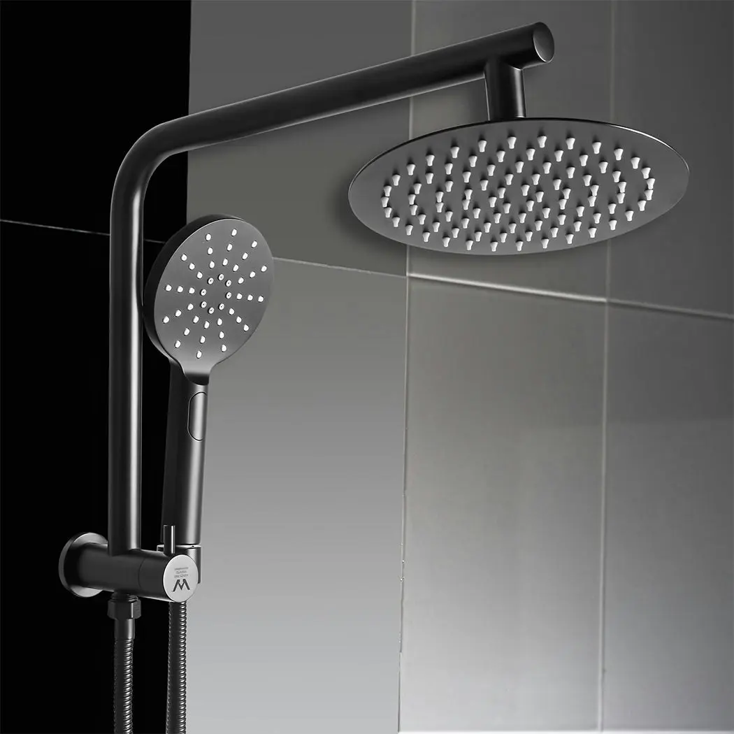 Traderight Group  High Pressure Shower Head Set Rain Round Brass Taps Mixer Handheld WELS Black