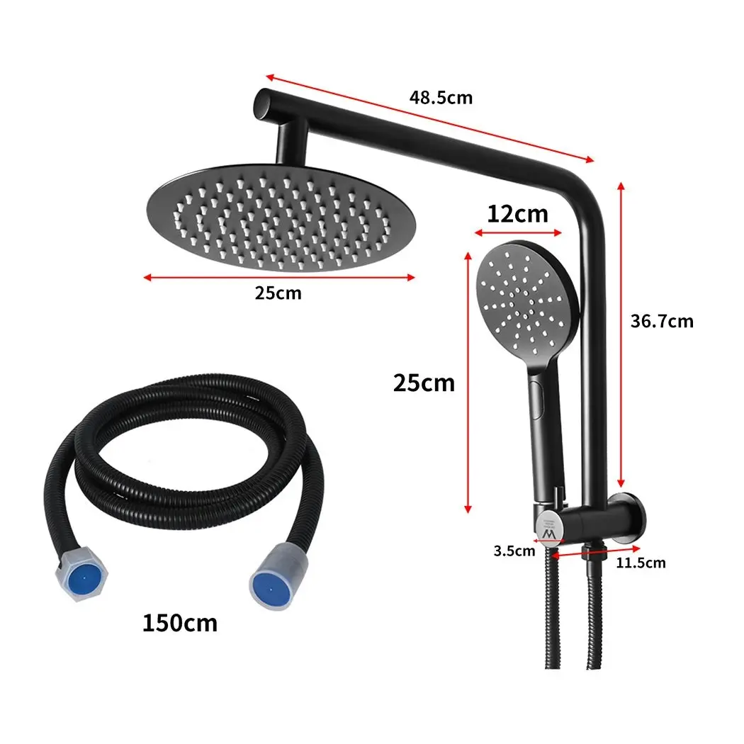 Traderight Group  High Pressure Shower Head Set Rain Round Brass Taps Mixer Handheld WELS Black