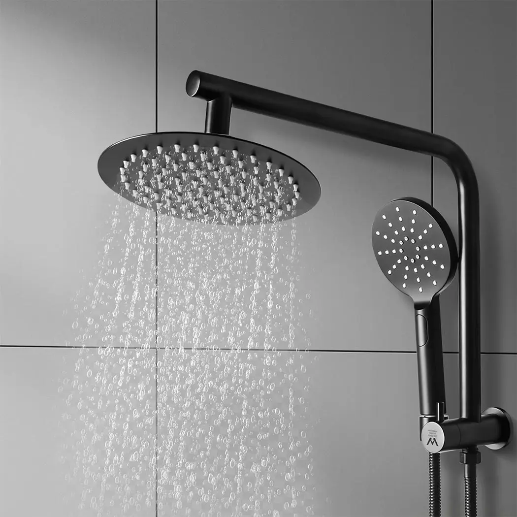 Traderight Group  High Pressure Shower Head Set Rain Round Brass Taps Mixer Handheld WELS Black