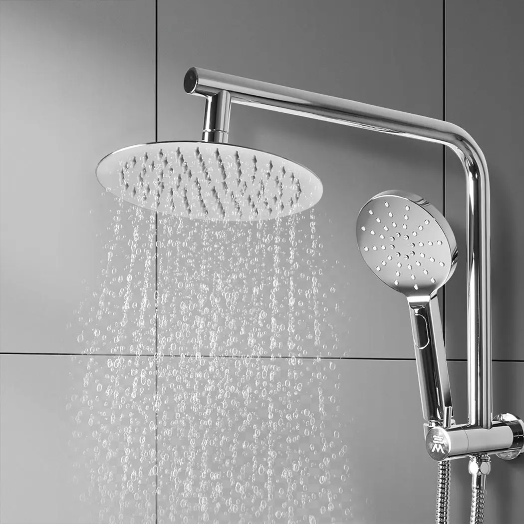 Traderight Group  High Pressure Shower Head Set Rain Round Brass Taps Mixer Handheld WELS Silver