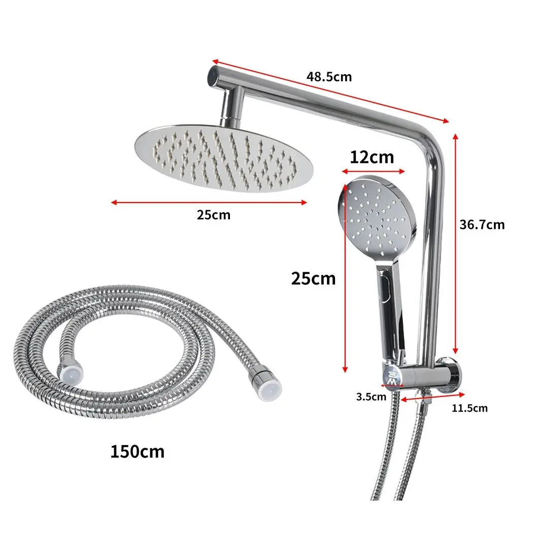 Traderight Group  High Pressure Shower Head Set Rain Round Brass Taps Mixer Handheld WELS Silver