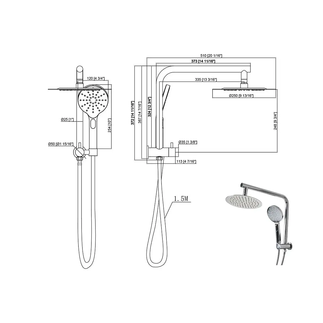 Traderight Group  High Pressure Shower Head Set Rain Round Brass Taps Mixer Handheld WELS Silver