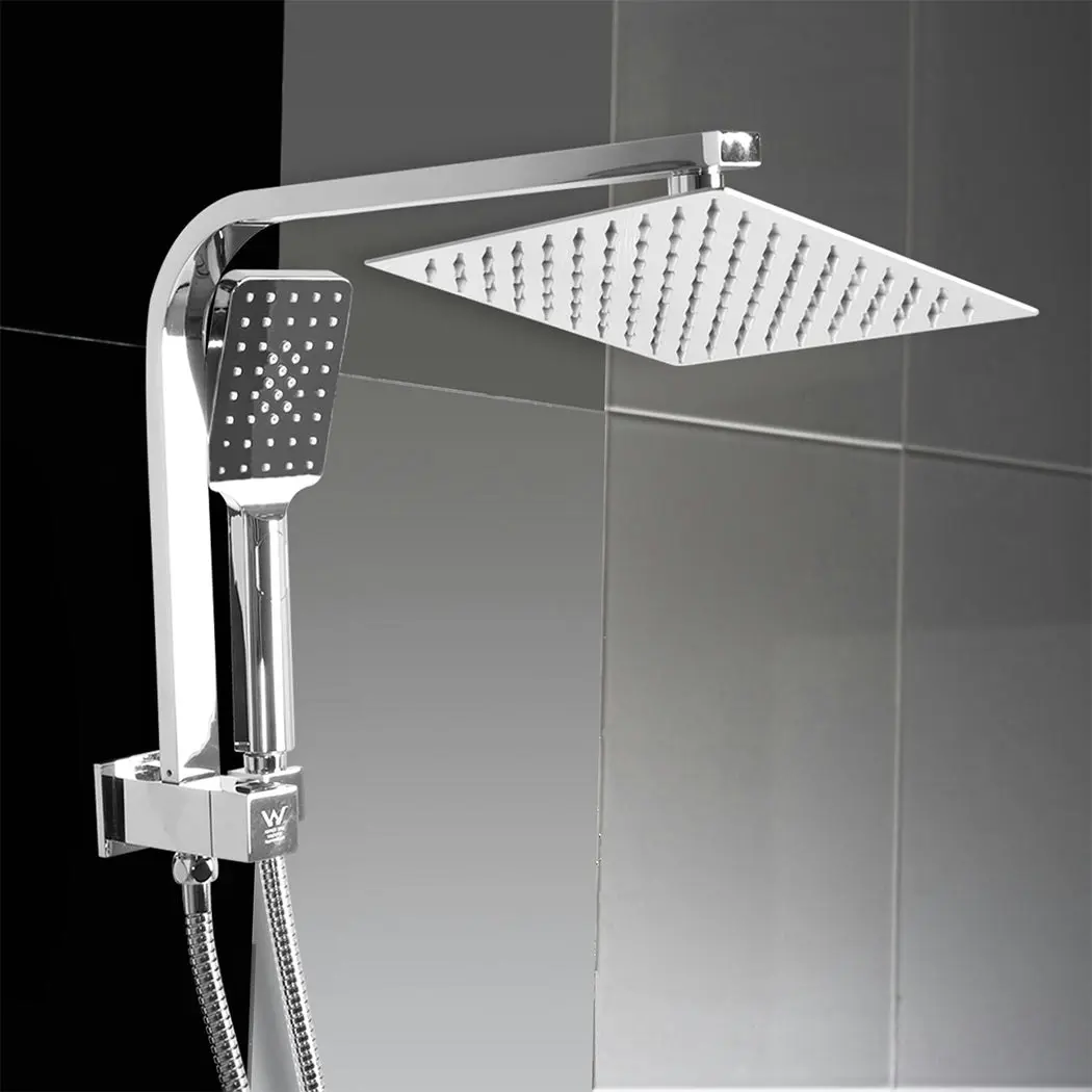 Traderight Group  High Pressure Shower Head Set Rain Square Brass Taps Mixer Handheld WELS Silver