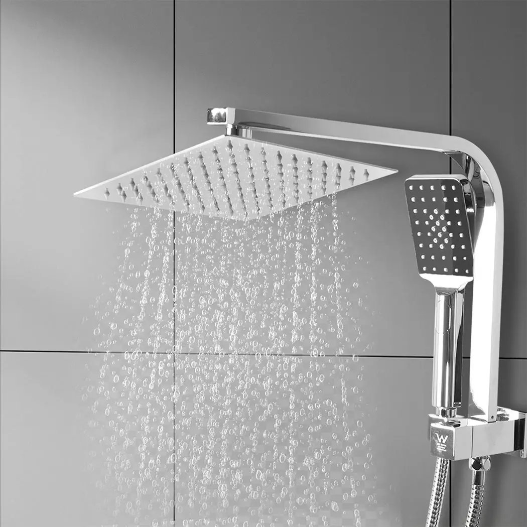 Traderight Group  High Pressure Shower Head Set Rain Square Brass Taps Mixer Handheld WELS Silver