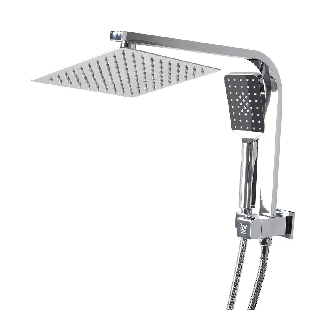 Traderight Group  High Pressure Shower Head Set Rain Square Brass Taps Mixer Handheld WELS Silver