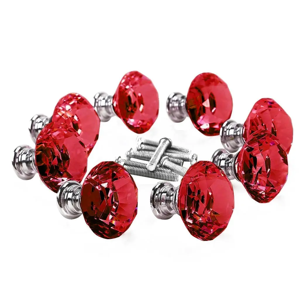 Traderight Group  16 Pcs Red Crystal Knobs Diamond 40mm Diameter Door Cabinet Handle