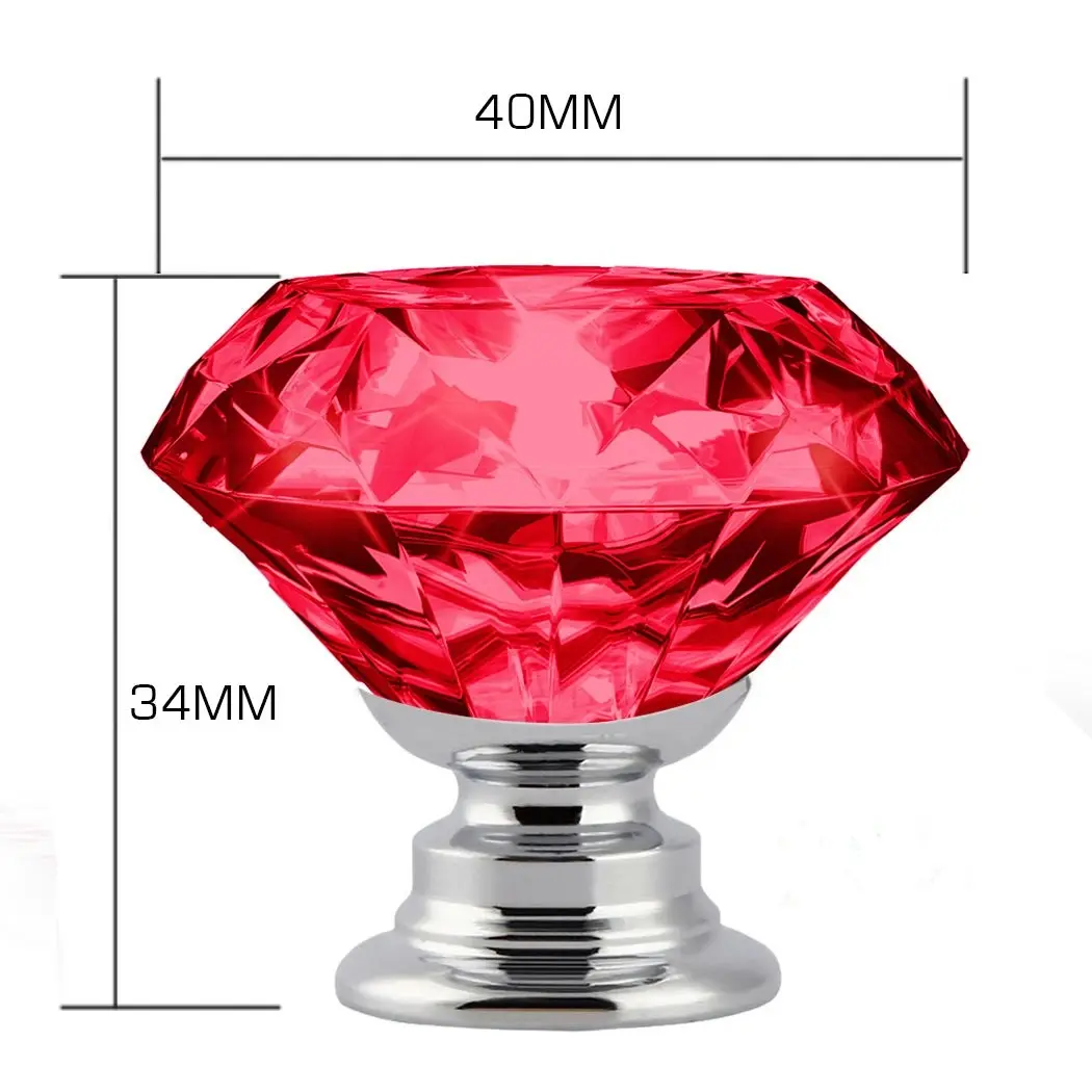 Traderight Group  16 Pcs Red Crystal Knobs Diamond 40mm Diameter Door Cabinet Handle