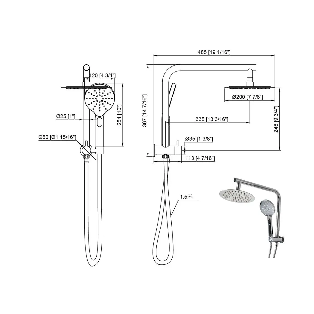 Traderight Group  Shower Head High Pressure Set Rain Round Brass Taps Mixer Handheld WELS Silver