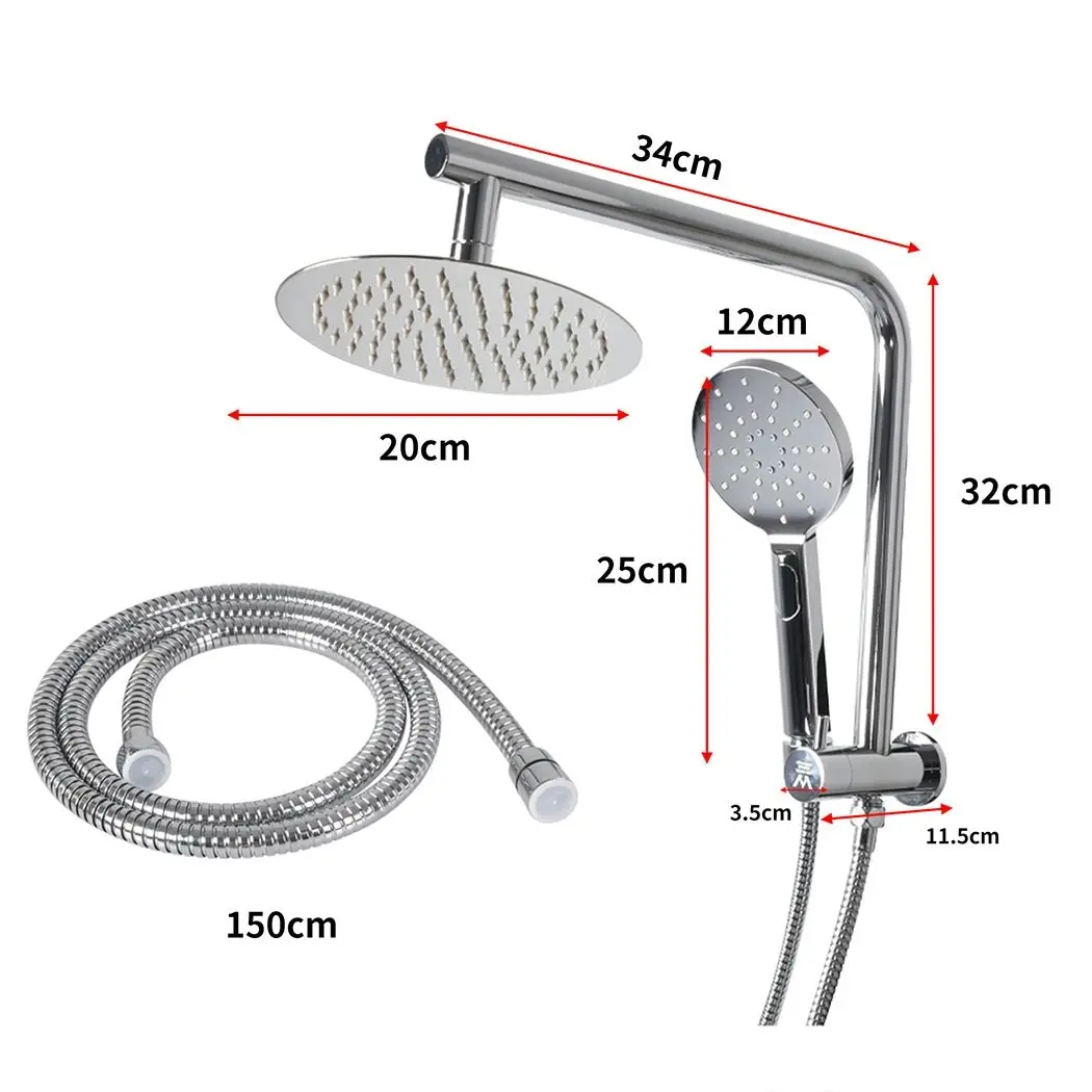 Traderight Group  Shower Head High Pressure Set Rain Round Brass Taps Mixer Handheld WELS Silver