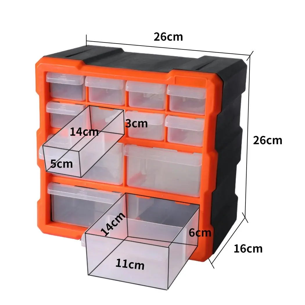 Traderight Tool Storage Cabinet Organiser Drawer Bins Workshop Chest 12 Drawers