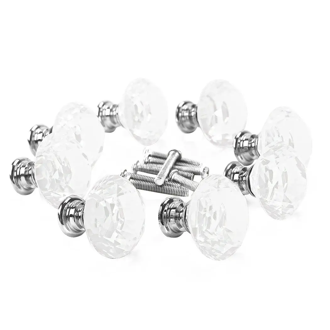 Traderight Group  10 Pcs 30mm Clear Diamond Shape Glass Door Knob Drawer Cabinet Handle