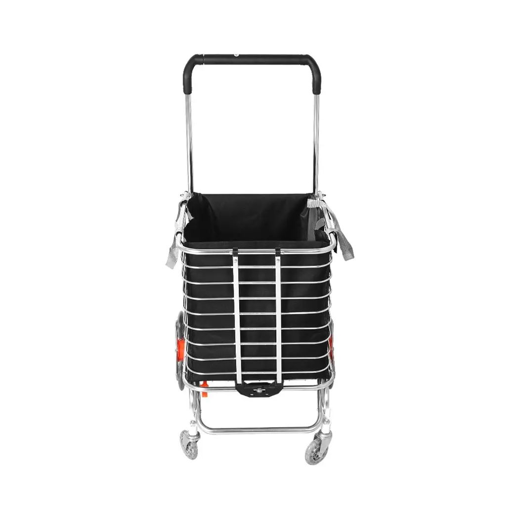 Mountview Foldable Shopping Cart Trolley Basket Grocery Portable Black 40L Wheel