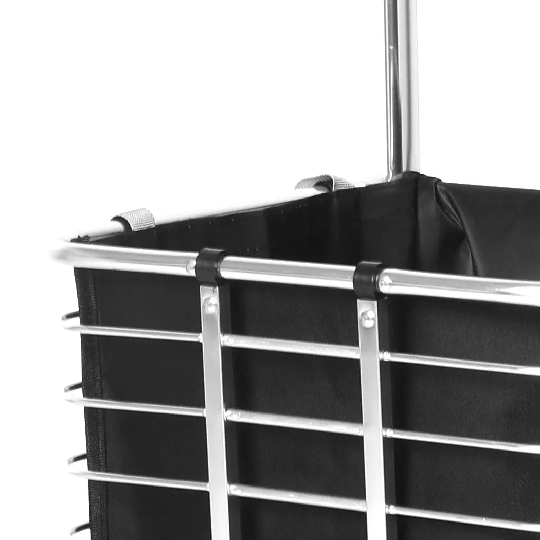 Mountview Foldable Shopping Cart Trolley Basket Grocery Portable Black 40L Wheel