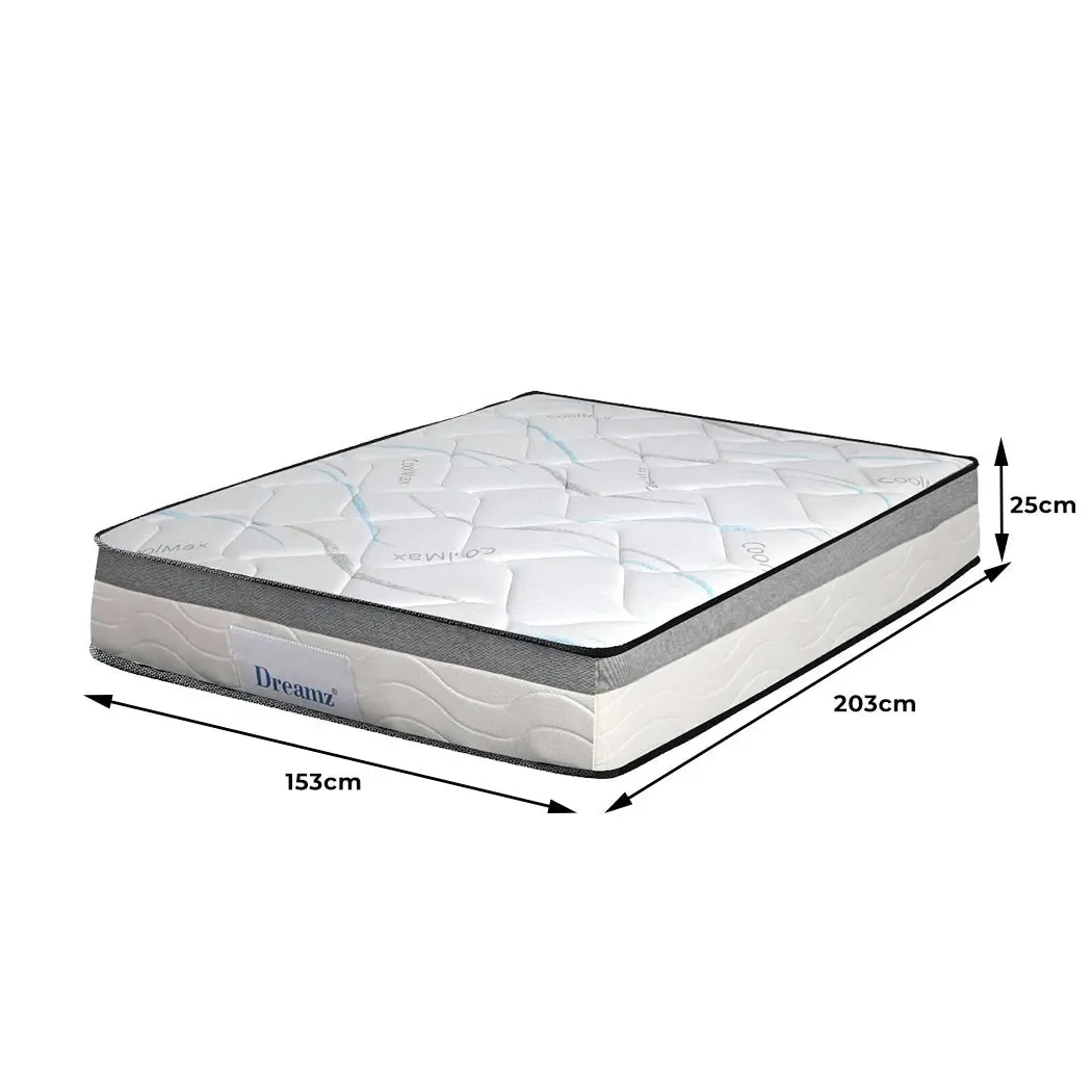 Dreamz Spring Mattress Bed Pocket Tight Top Foam Medium Firm Queen Size 25CM