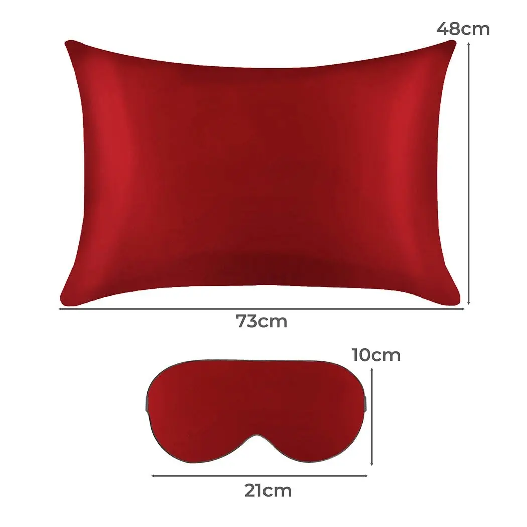 Dreamz 100% Mulberry Silk Pillow Case Eye Mask Set Burgundy Both Sided 25 Momme