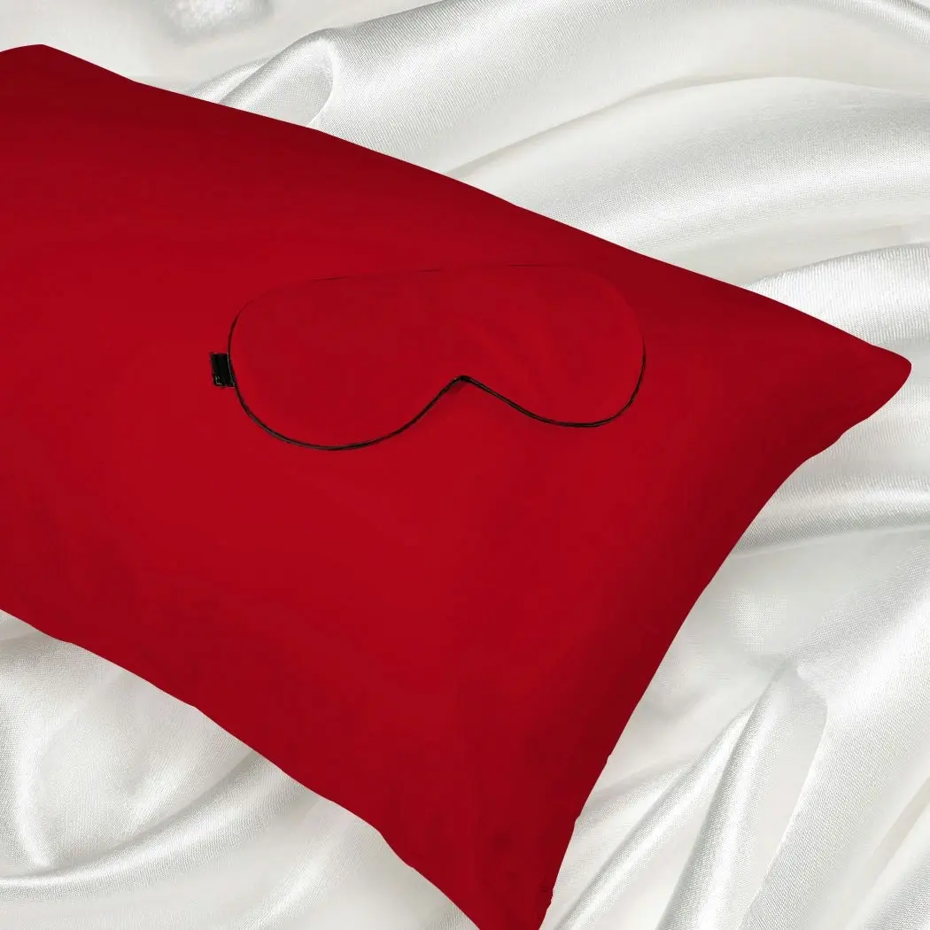 Dreamz 100% Mulberry Silk Pillow Case Eye Mask Set Burgundy Both Sided 25 Momme