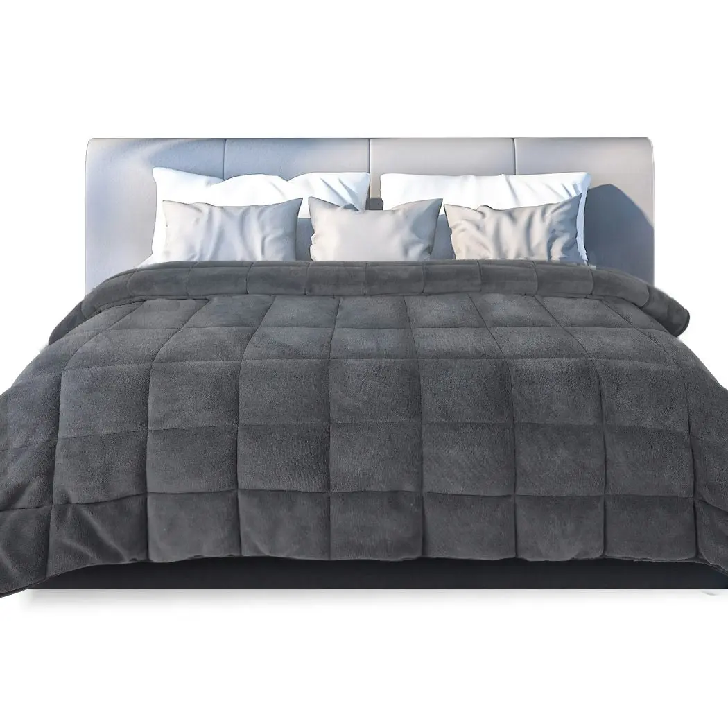 Dreamz Quilt Doona Comforter Blanket Velvet Winter Warm Super King Bedding Grey