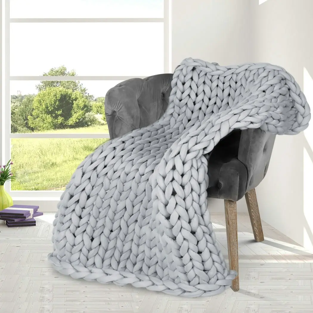 Dreamz Knitted Weighted Blanket Chunky Bulky Knit Throw Blanket 3KG Grey