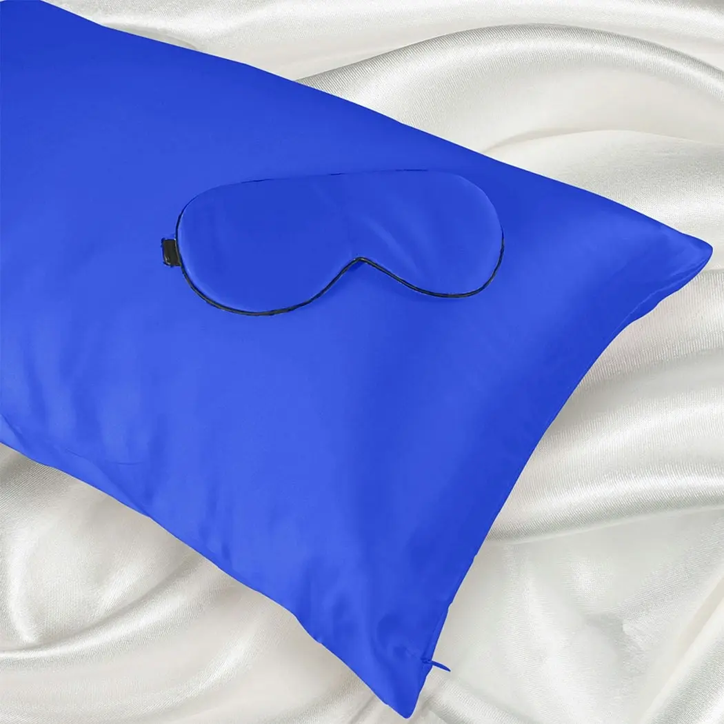 Dreamz 100% Mulberry Silk Pillow Case Eye Mask Set Royalblue Both Sided 25 Momme