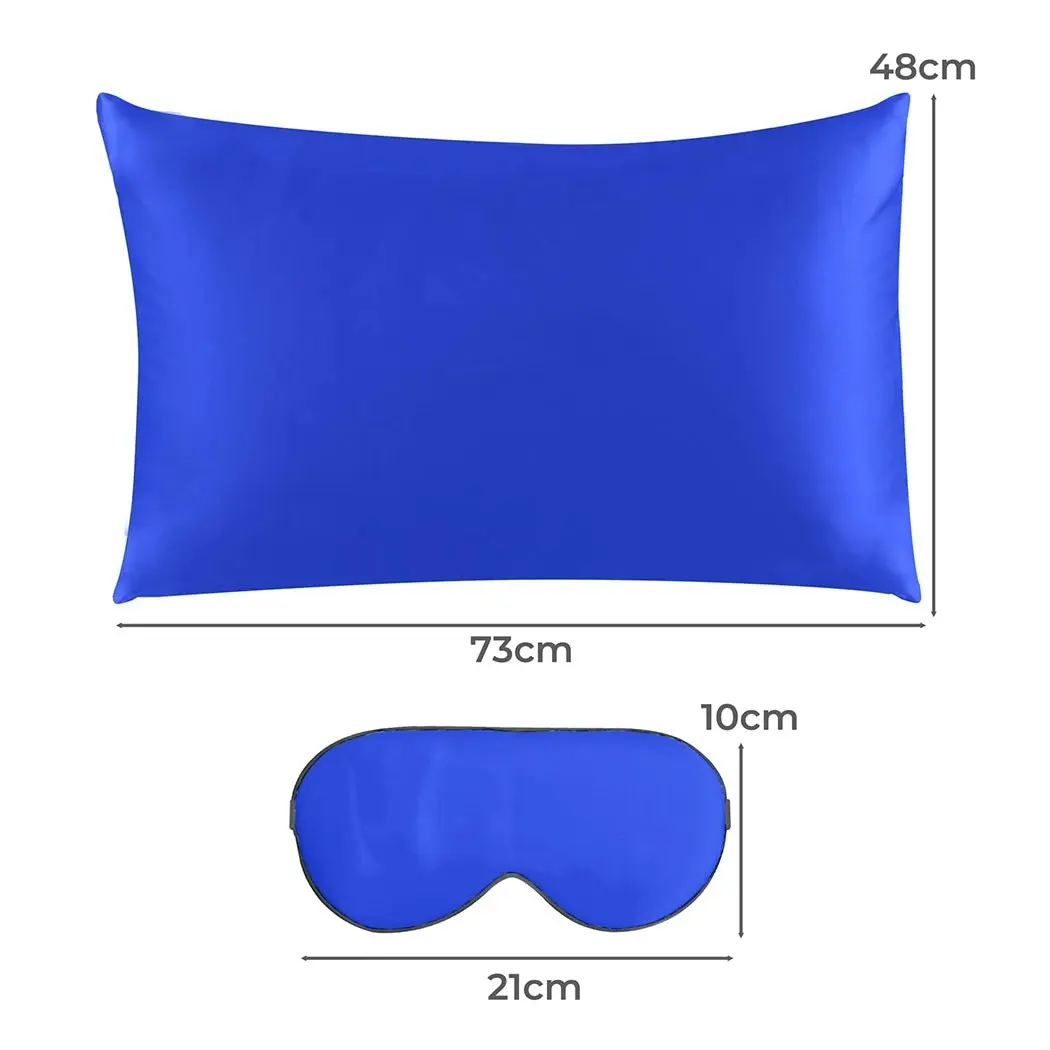 Dreamz 100% Mulberry Silk Pillow Case Eye Mask Set Royalblue Both Sided 25 Momme