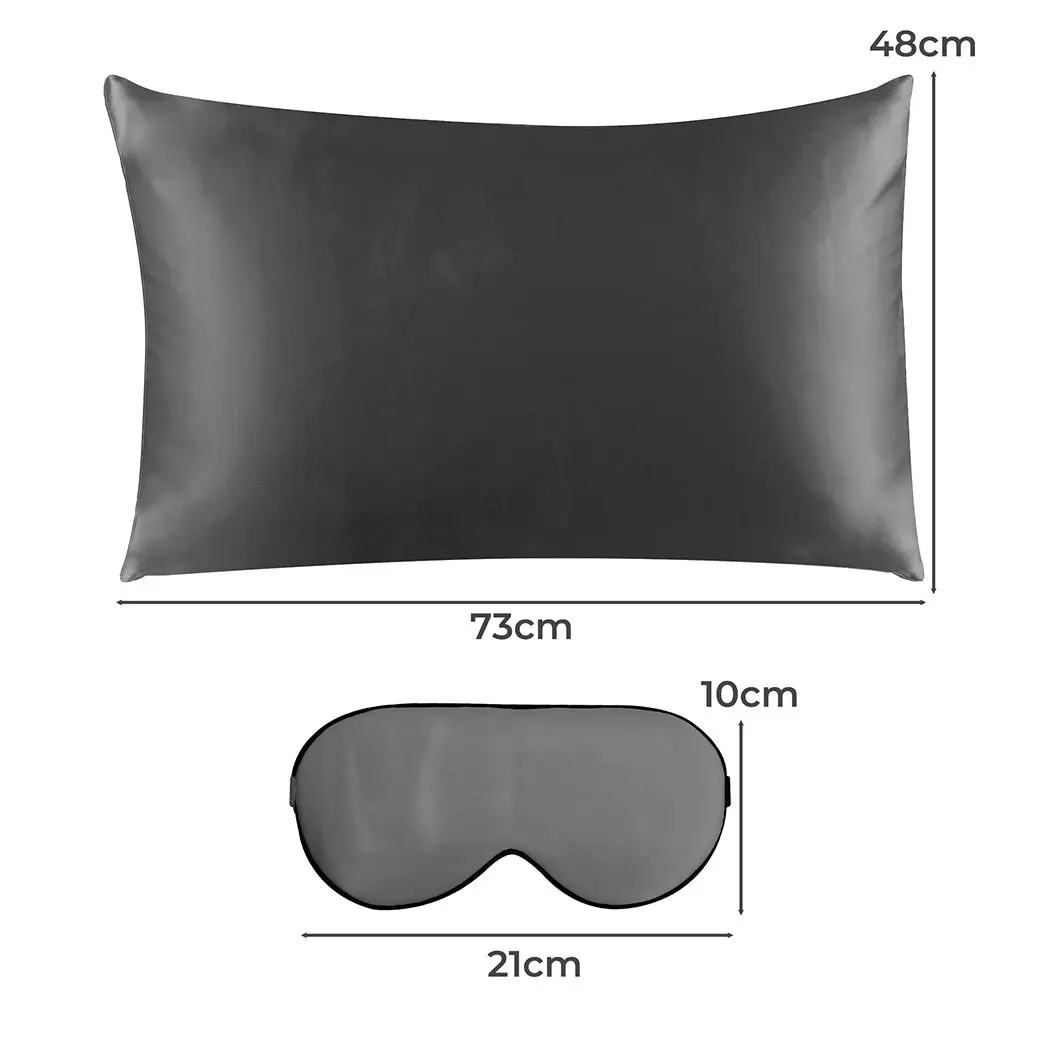 Dreamz 100% Mulberry Silk Pillow Case Eye Mask Set Grey Both Sided 25 Momme