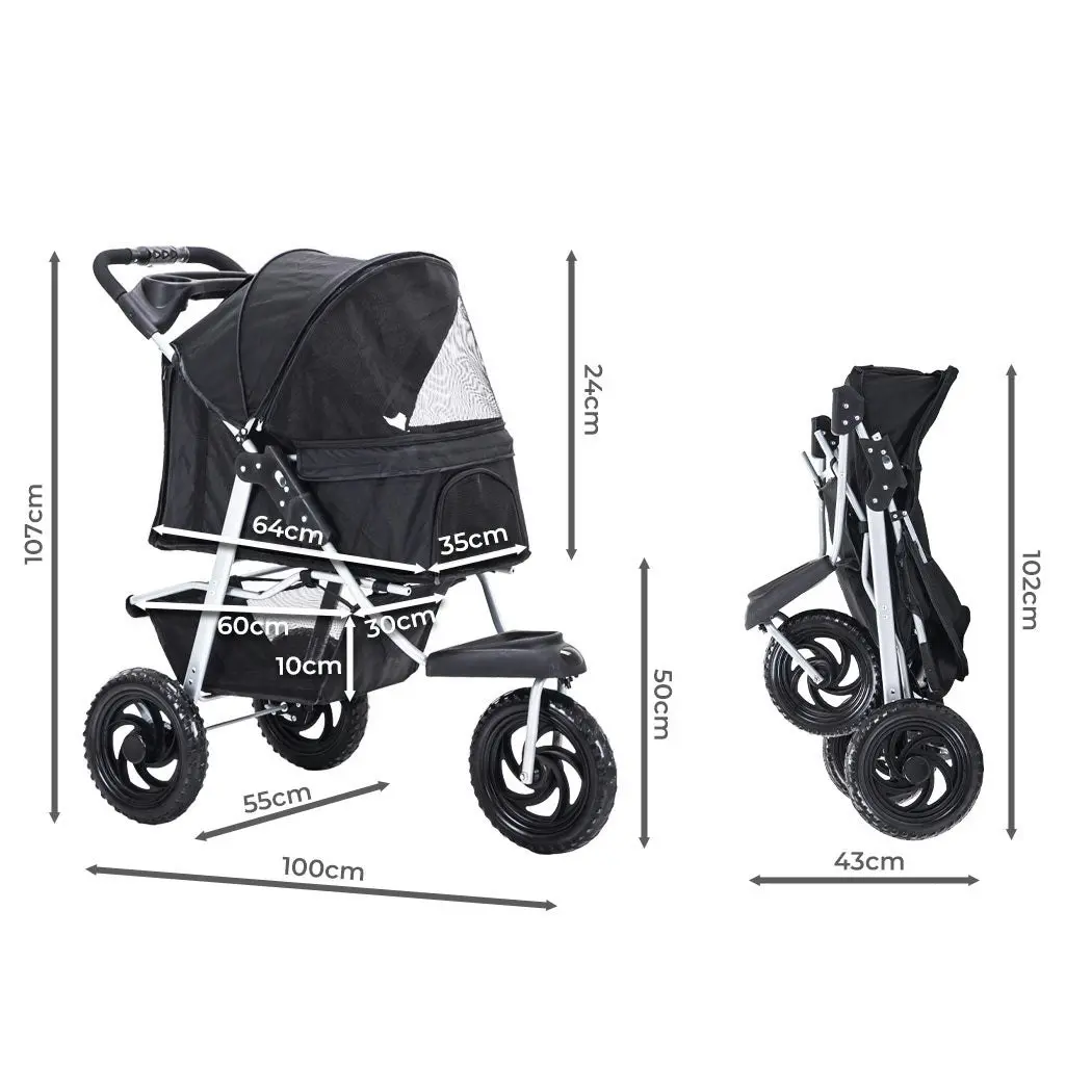 Pawz Pet Stroller Pram Dog Carrier Trailer Strollers 3 Wheels Foldable Large