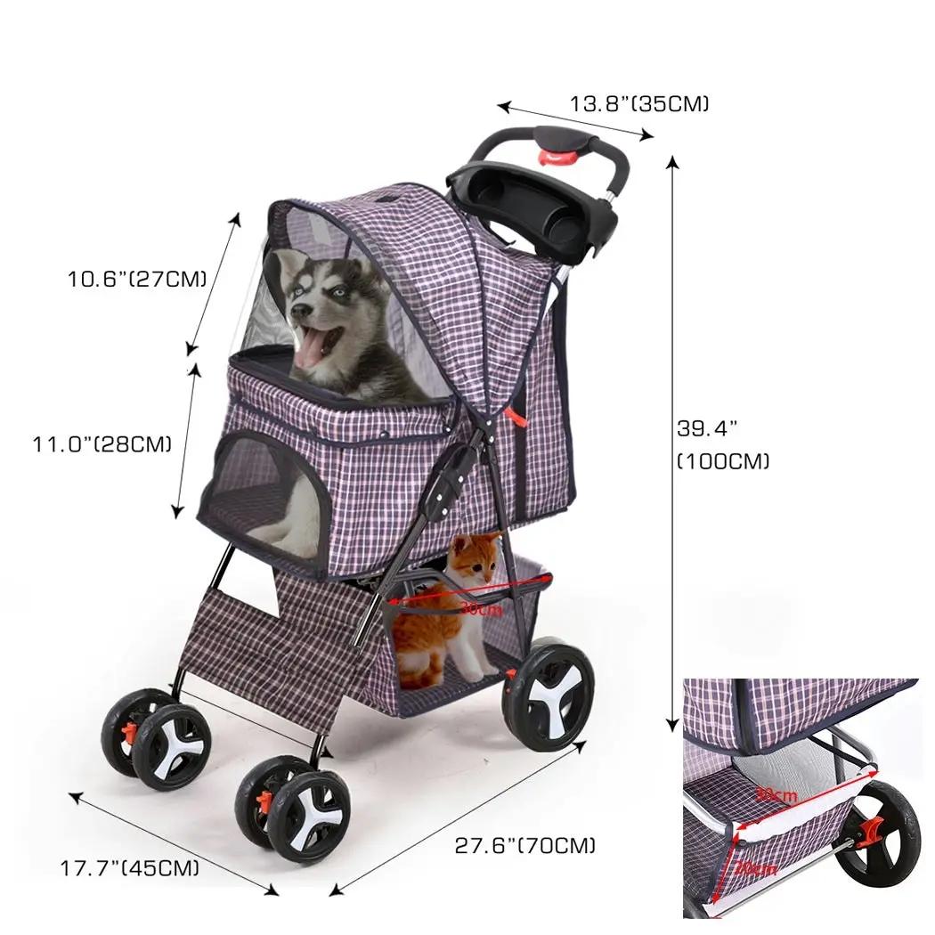 Pawz Large Pet Stroller Dog Cat Carrier Travel Pushchair Foldable Pram 4 Wheels