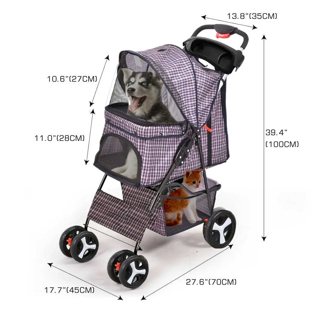 Pawz Large Pet Stroller Dog Cat Carrier Travel Pushchair Foldable Pram 4 Wheels