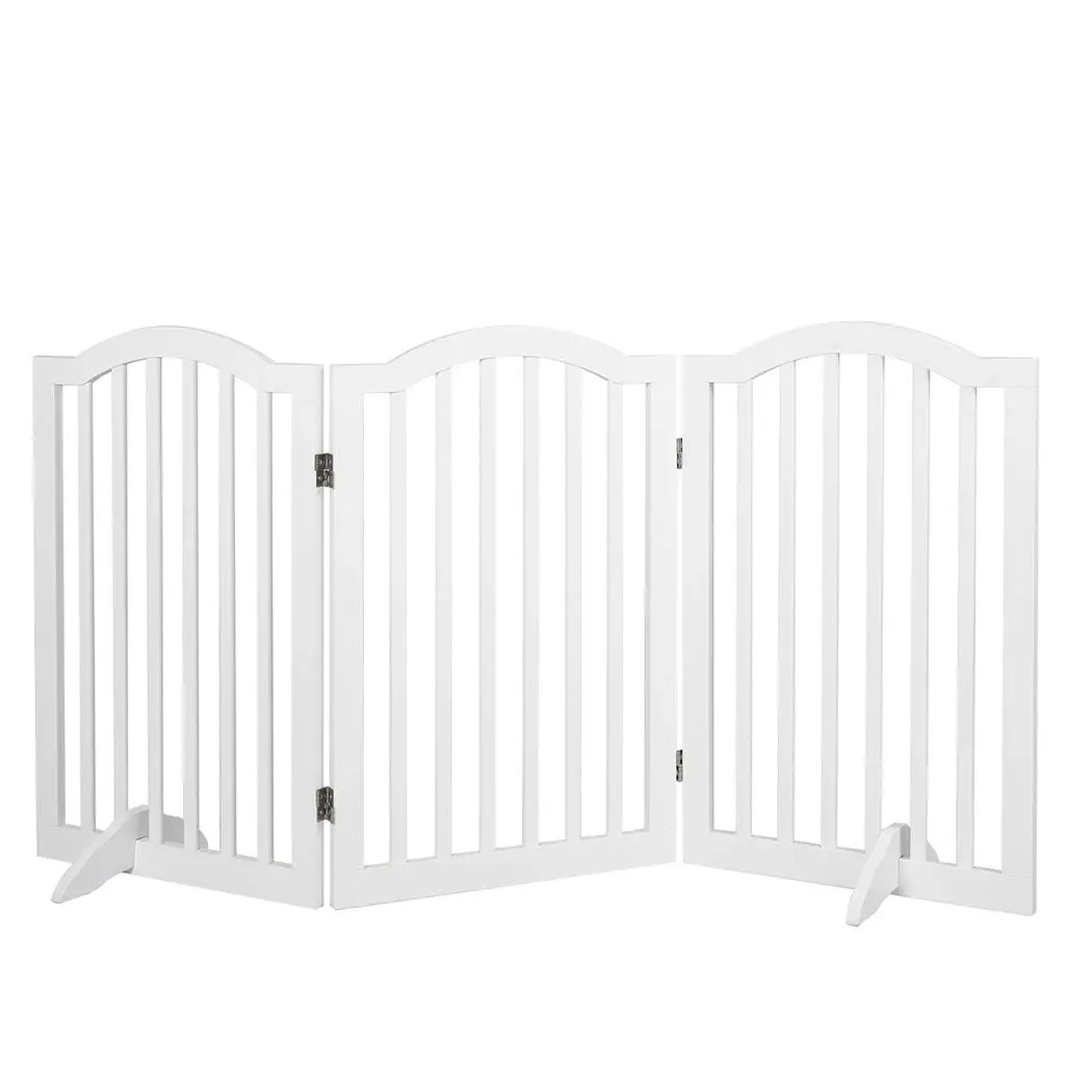 Pawz Wooden Pet Gate Dog Fence Safety Stair Barrier Security Door 3 Panels White